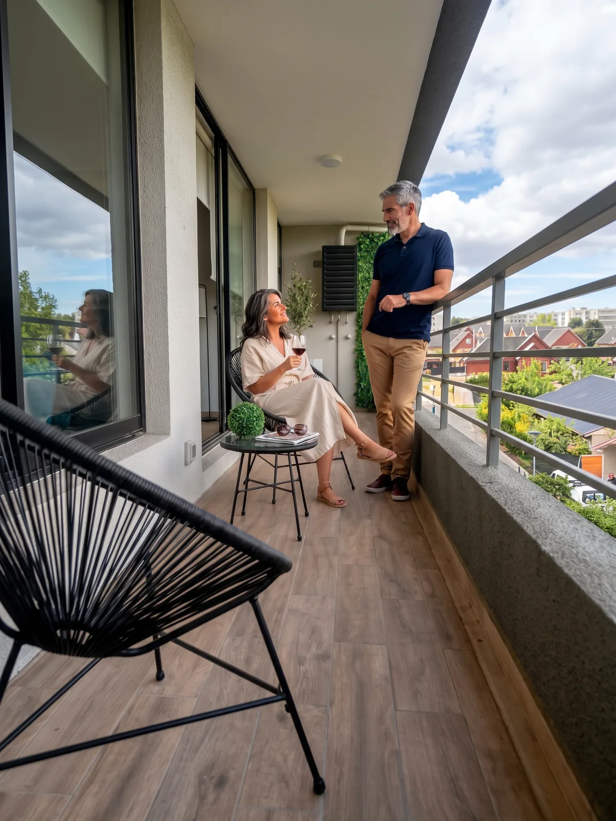 Pareja en la terraza de su departamento